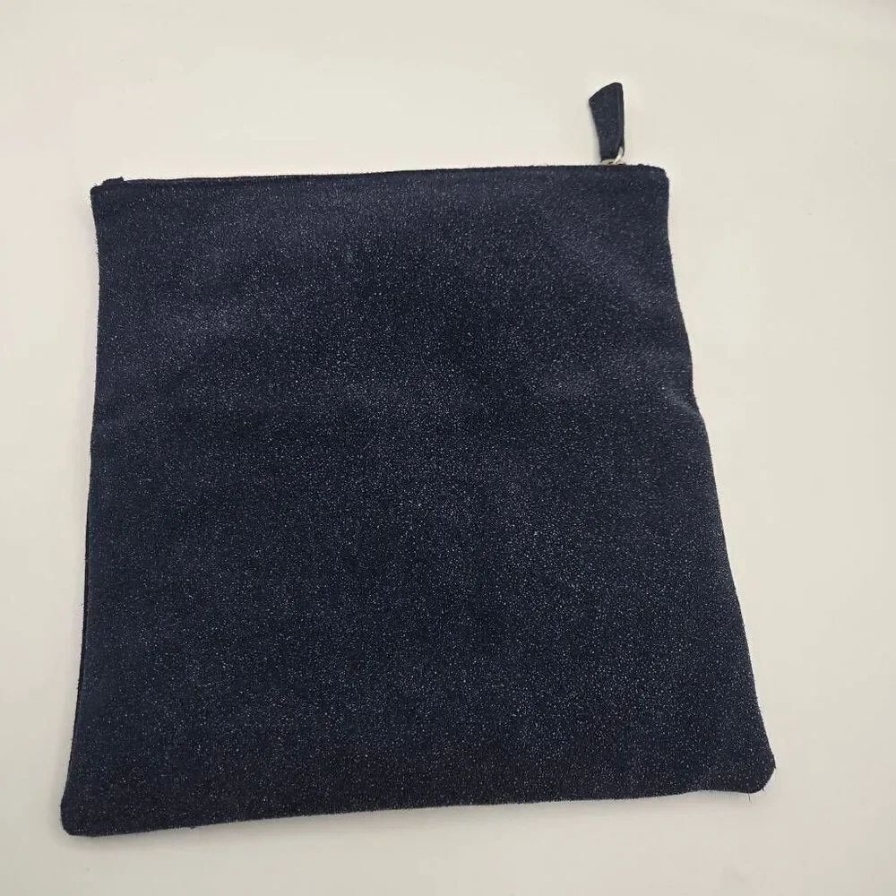 Una Alla Volta Italy Leather Pouch Zippered Bag Suede Textured Navy